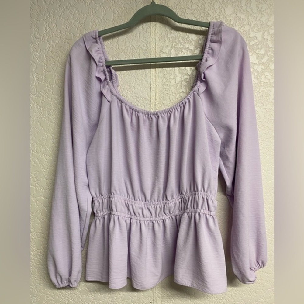 Nine West Lilac Peplum Long-Sleeve Blouse